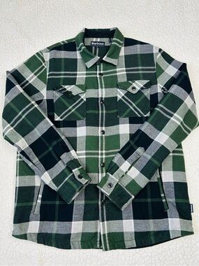 Barbour Shirt Jacket Men's XL Green Plaid Tartan Flannel Shacket Pockets